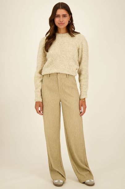 Pantalon évasé beige côtelé