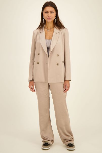 Beige pantalon satijn look
