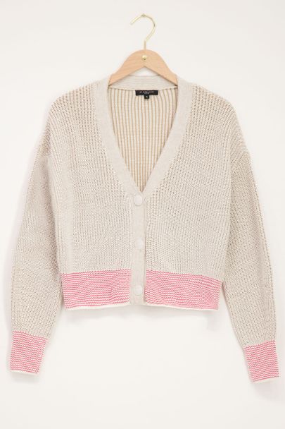 Beige cardigan with pink stripe