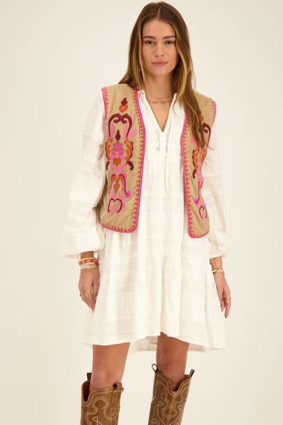 Beige gilet met gekleurde embroidery