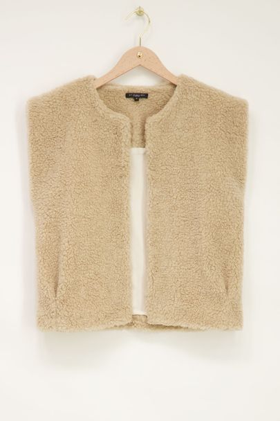 Beige teddy gilet met plooien