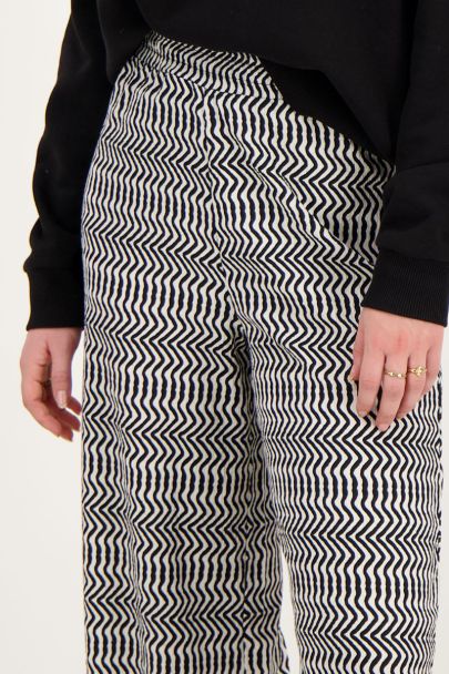 Zwart witte zigzag broek wide leg