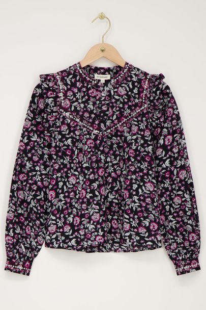 Black blouse with pink paisley print | My Jewellery