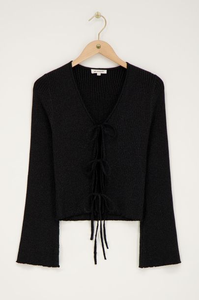 Black cardigan with lurex & bows