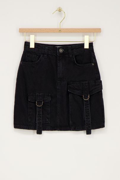 Zwarte cargo denim mini rok