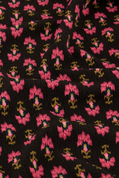 Zwarte jurk met roze ornament print