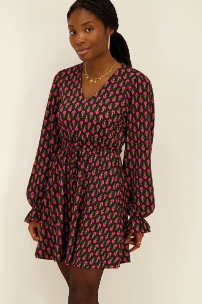 Black dress with pink ornamental print