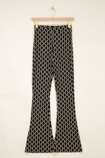 Black flared trousers with swirl print | My Jewellery