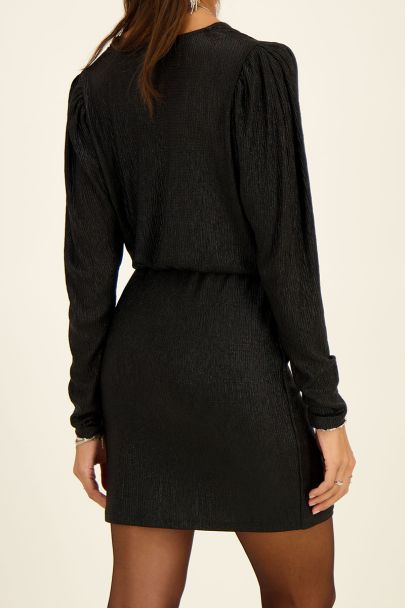 Robe portefeuille noire métallique à manches bouffantes