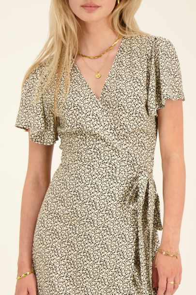 Zwarte midi jurk met witte print 