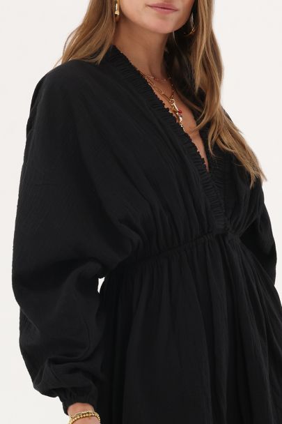 Zwarte mousseline jurk met lange mouwen