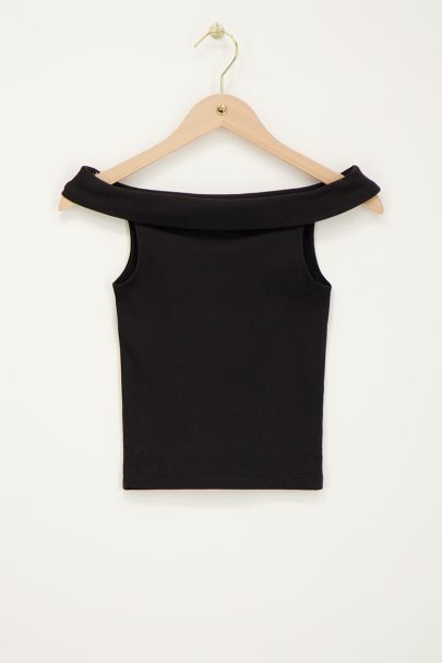 Zwarte off-shoulder rib top