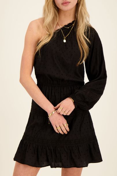 Black jacquard one shoulder dress 