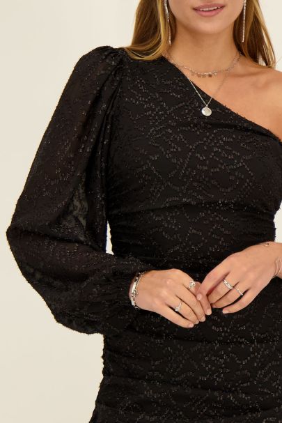 Zwarte one-shoulder jurk met lurex