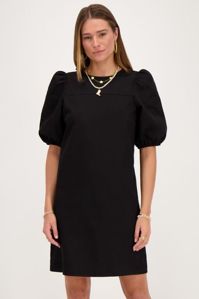 Black puff sleeve dress with bows 