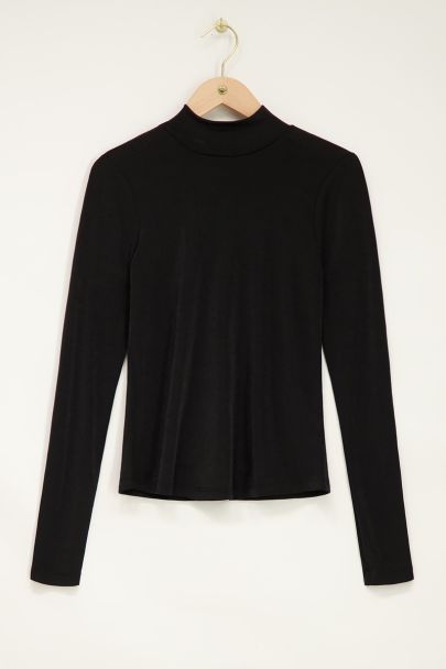 Shiny black turtleneck top