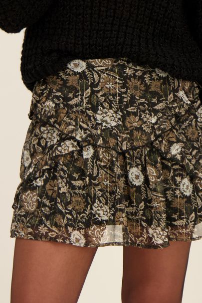 Zwarte rok met bloemenprint en chiffon lurex