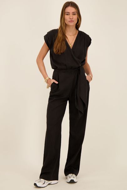 Black sleeveless wrap jumpsuit