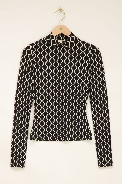 Black turtleneck top with swirl print | My Jewellery