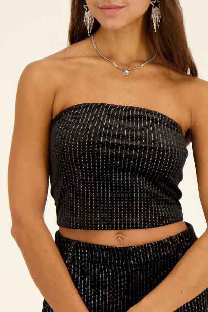 Schwarzes Samtkorsett-Top mit Lurex-Nadelstreifen