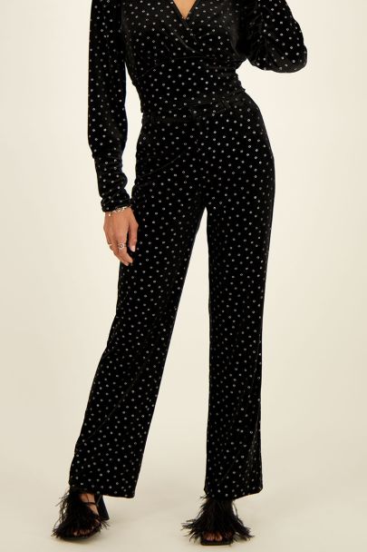 Black velvet pants with silver flowers