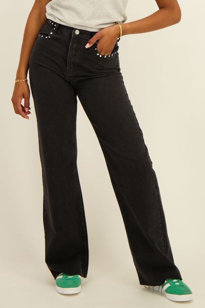 Zwarte jeans met wijde pijpen & studs