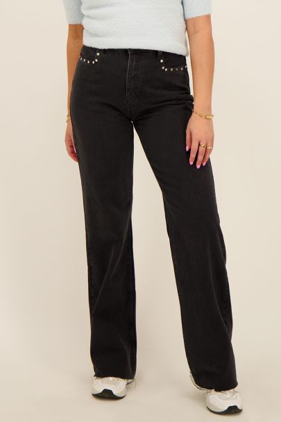 Black wide-leg jeans with studs