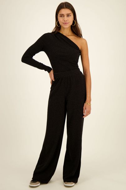 Black wide-leg pants with lurex