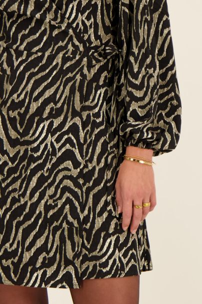 Black wrap dress with dark zebra print