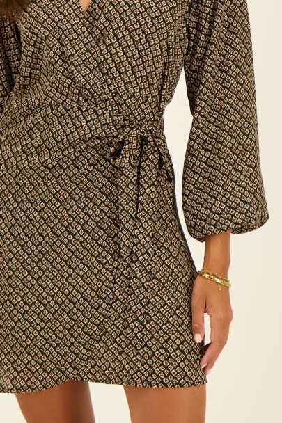 Black wrap dress with diamond print