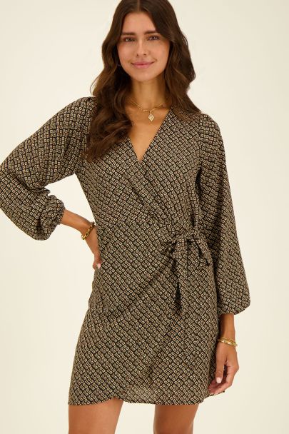 Black wrap dress with diamond print