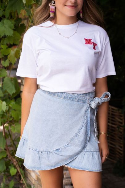 Blauw denim rokje met ruffle