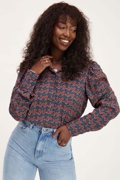 Blauwe blouse met bloemenprint