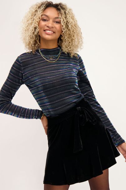 Blue striped turtleneck sweater
