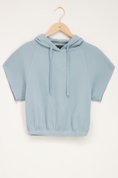 Blauwe korte mouwen hoodie van wafelstof