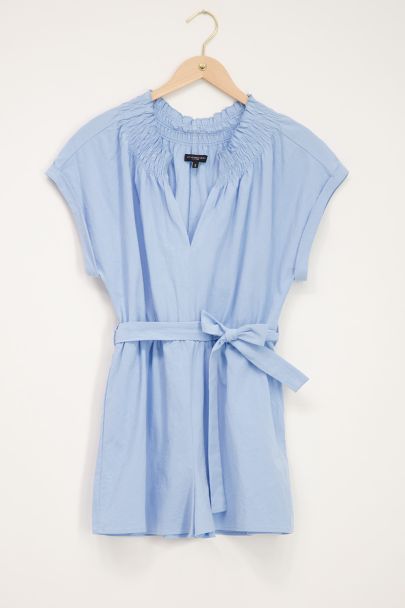 Blauwe playsuit linnen look