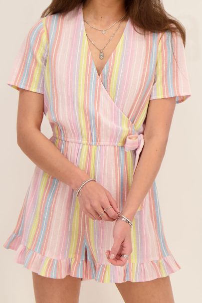 Multikleur playsuit met blauwe details