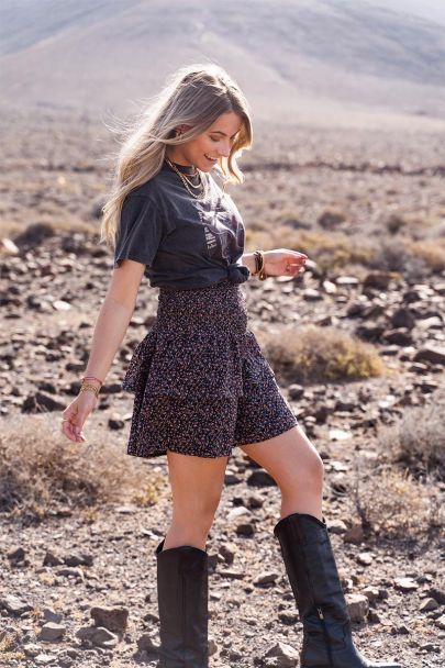 Floral print skirt with smocking