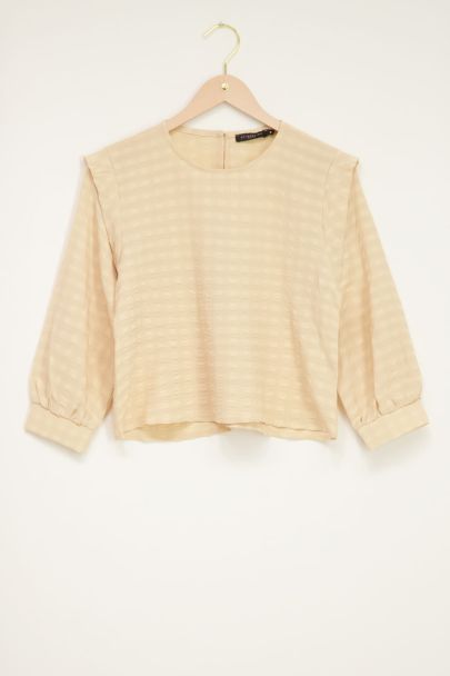 Beige woven top with shoulder pads