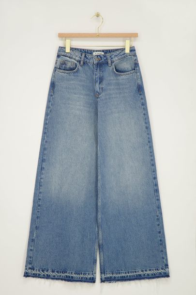 Blaue, ausgestellte mid-waist Hose 