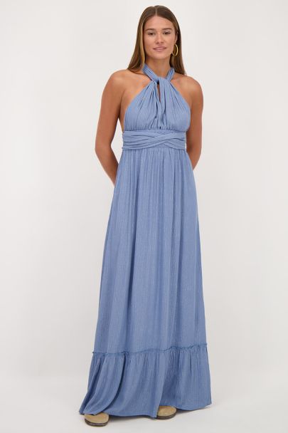 Blauwe multiway maxi jurk met lurex