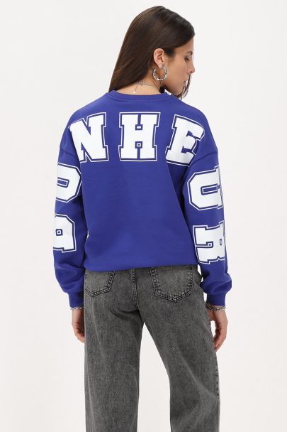 Blue oversized sweatshirt "Bonheur"