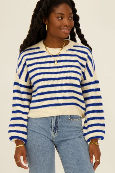 Blauw gestreepte trui oversized