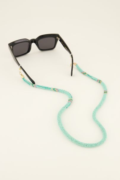 Blaue Brillenkette mit bunten Perlen