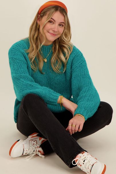 Blauer Oversized-Pullover aus Grobstrick