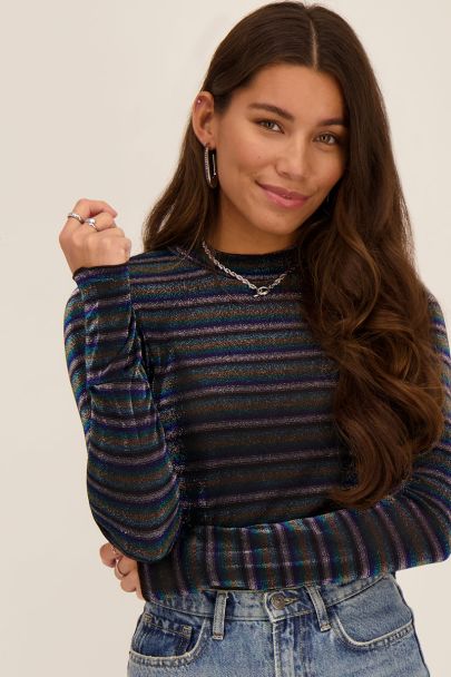 Blue striped turtleneck sweater
