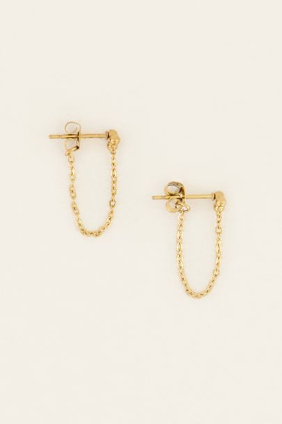 Bolletjes oorbel met ketting, ketting oorbel