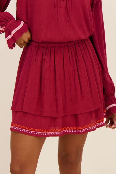 Bordeaux red skirt with embroidered trim