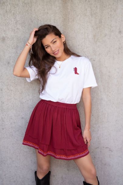 Bordeaux red skirt with embroidered trim