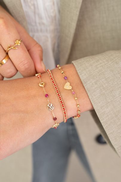 Armband klaver, hartje & paarse kralen